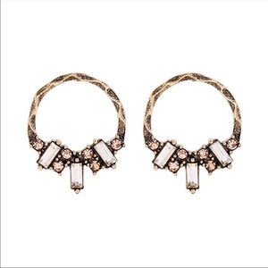 2/$12 Antique Gold Geometric Crystal Earrings